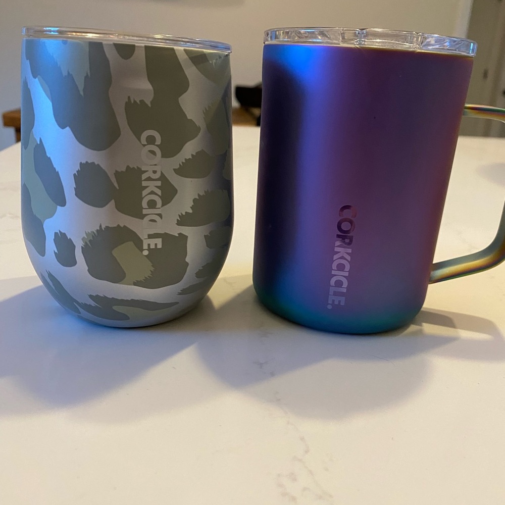 Corkcicle Gray Leopard and Purple Iridescent Tumblers